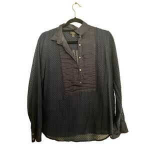 J. Crew Women's Navy Blue Swiss Dot Pintuck Sheer Button Up Blouse Top Size 6